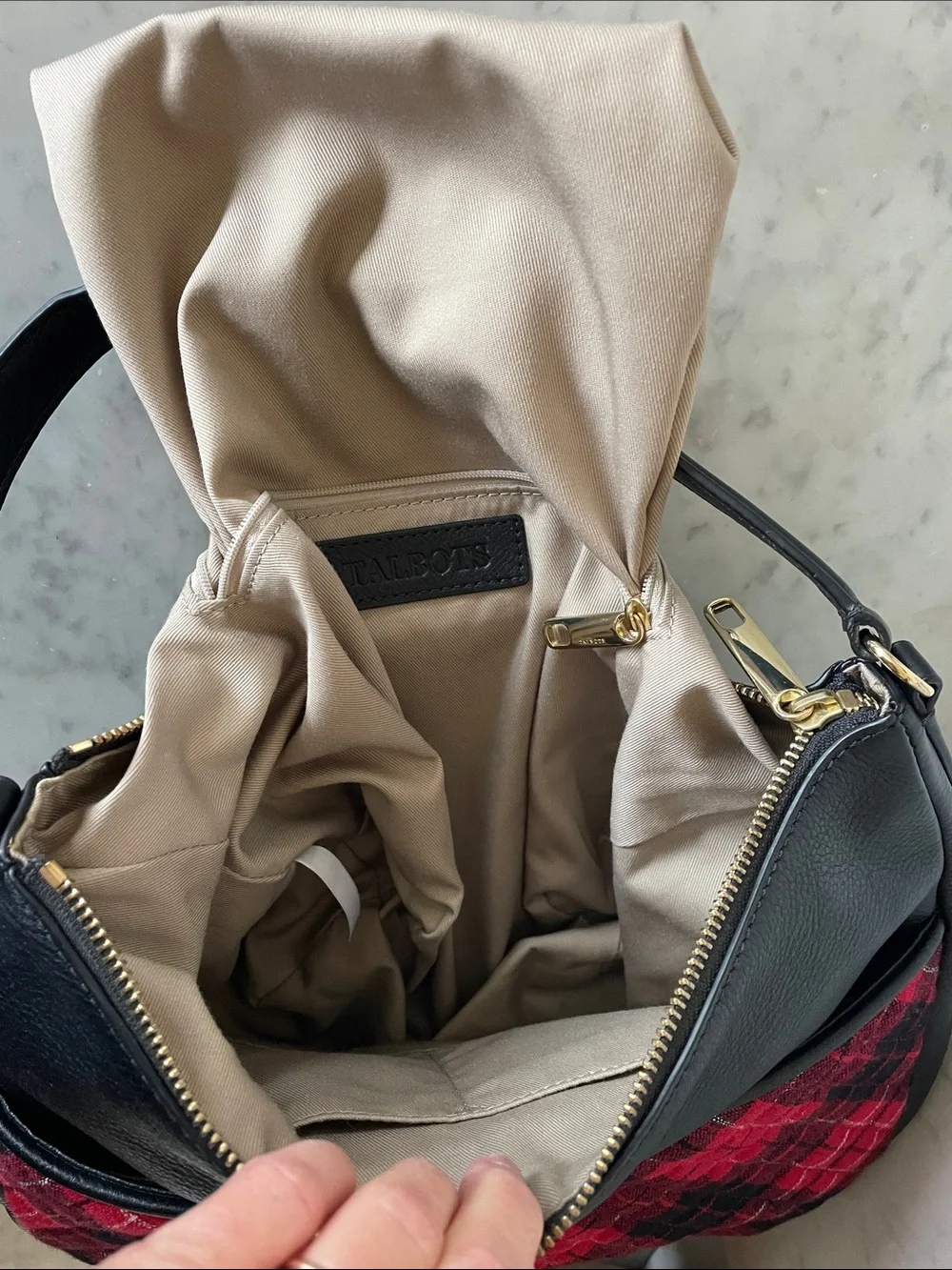 TALBOTS Greenwich Quilted Tartan & Leather Hobo Shoulder Bag